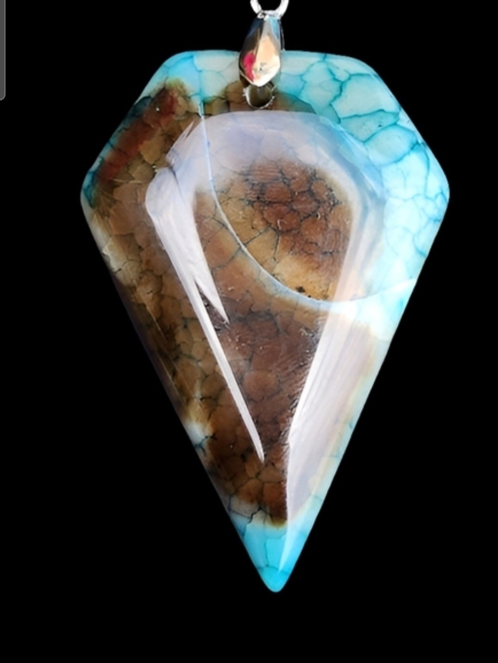 Blue and Brown Agate Pendant Necklace - Women Jewelry Vintage Fashion
